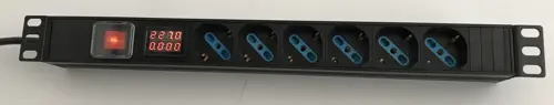 1u PDU with 6 universal sockets + light switch + ammeter + voltmeter 